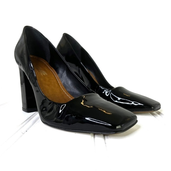 L’INTERVALLE BLACK PUMPS BLACK HEEL SQUARE TOE HEEL PATENT LEATHER BLOCK HEELS 9 - Picture 17 of 17